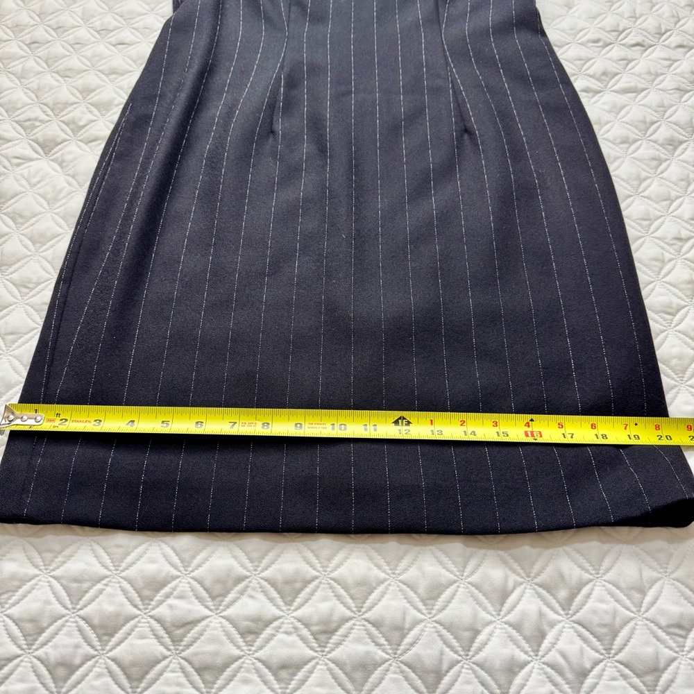 Amanda Smith 100% Pure Wool Navy Blue White Stripe Sheath Sleeveless Dress Sz 8 - Picture 6 of 15
